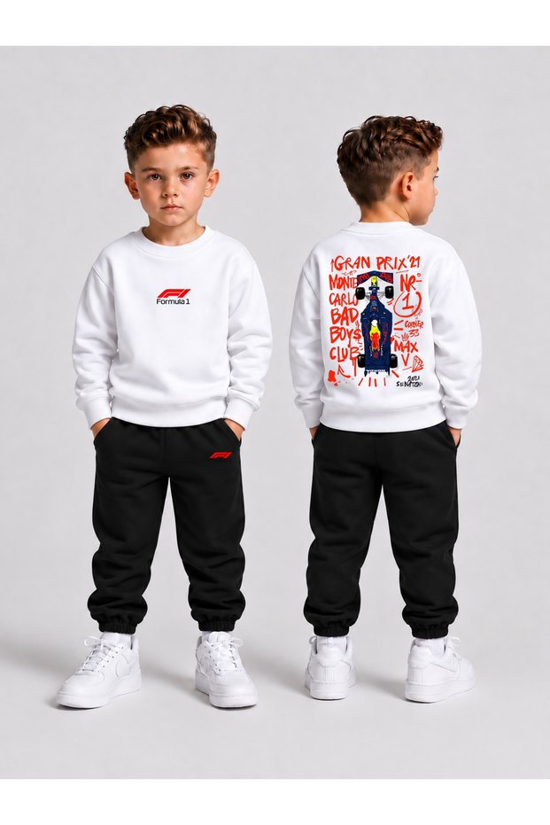 Children's Printed Winter Sweatsuit Top and Bottom Set: 3-Ply Brushed Inside Crew Neck Sweatshirt and Cotton Pants Set
