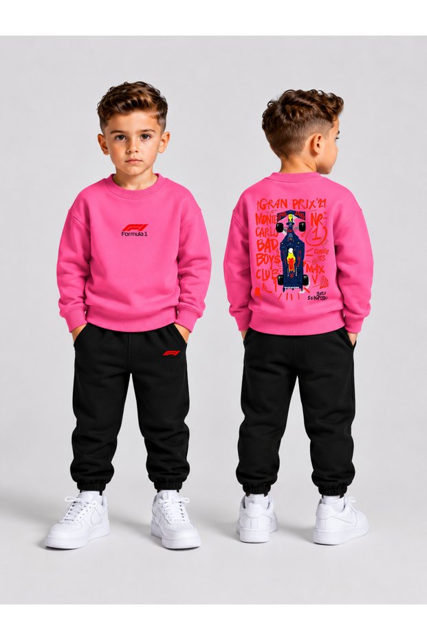Children's Printed Winter Sweatsuit Top and Bottom Set: 3-Ply Brushed Inside Crew Neck Sweatshirt and Cotton Pants Set