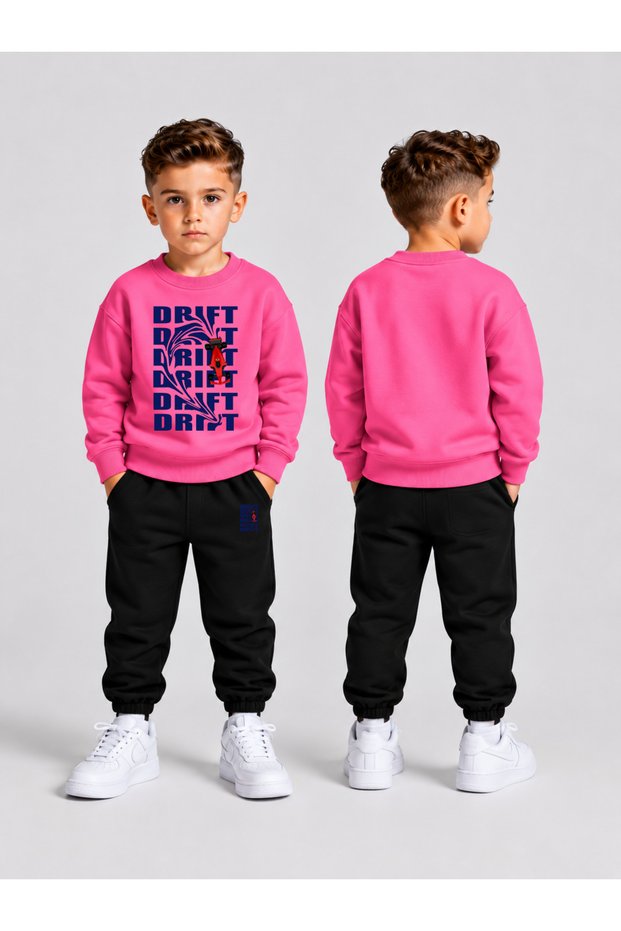 Children's Printed Winter Sweatsuit Top and Bottom Set: 3-Ply Brushed Inside Crew Neck Sweatshirt and Cotton Pants Set