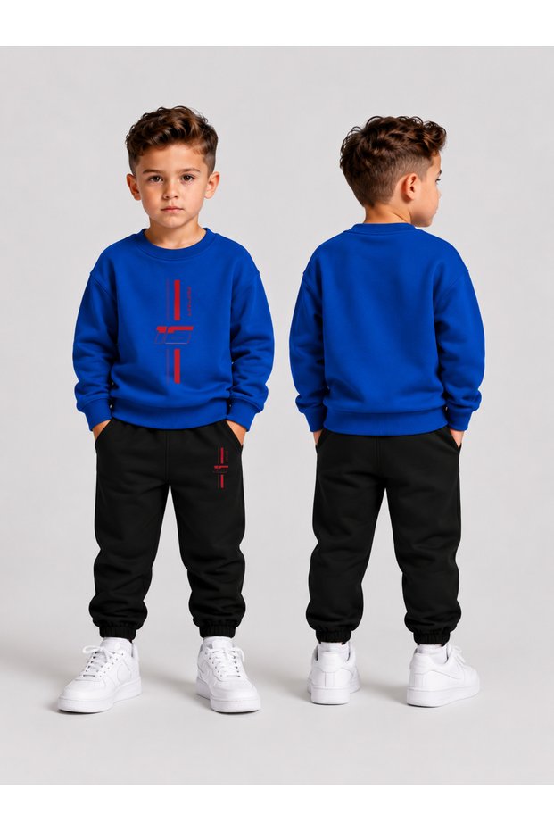 Children's Printed Winter Sweatsuit Top and Bottom Set: 3-Ply Brushed Inside Crew Neck Sweatshirt and Cotton Pants Set