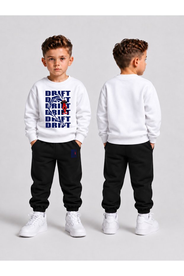 Children's Printed Winter Sweatsuit Top and Bottom Set: 3-Ply Brushed Inside Crew Neck Sweatshirt and Cotton Pants Set