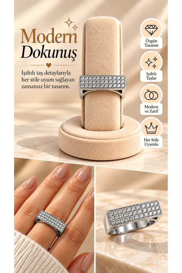 Rectangular Ring with Silver Stones
