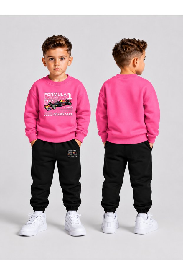 Children's Printed Winter Sweatsuit Top and Bottom Set: 3-Ply Brushed Inside Crew Neck Sweatshirt and Cotton Pants Set