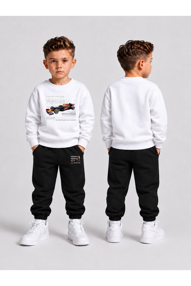 Children's Printed Winter Sweatsuit Top and Bottom Set: 3-Ply Brushed Inside Crew Neck Sweatshirt and Cotton Pants Set