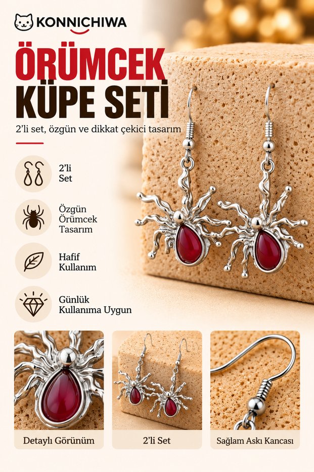 Spider-Motif Stone Embellished Dangle Earring Set 🖤 COMPLETE YOUR MYSTERIOUS STYLE WITH THE SPIDER’S STUNNING DETAILS!