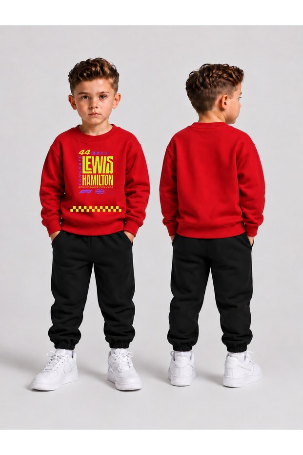 Children's Printed Winter Sweatsuit Top and Bottom Set: 3-Ply Brushed Inside Crew Neck Sweatshirt and Cotton Pants Set