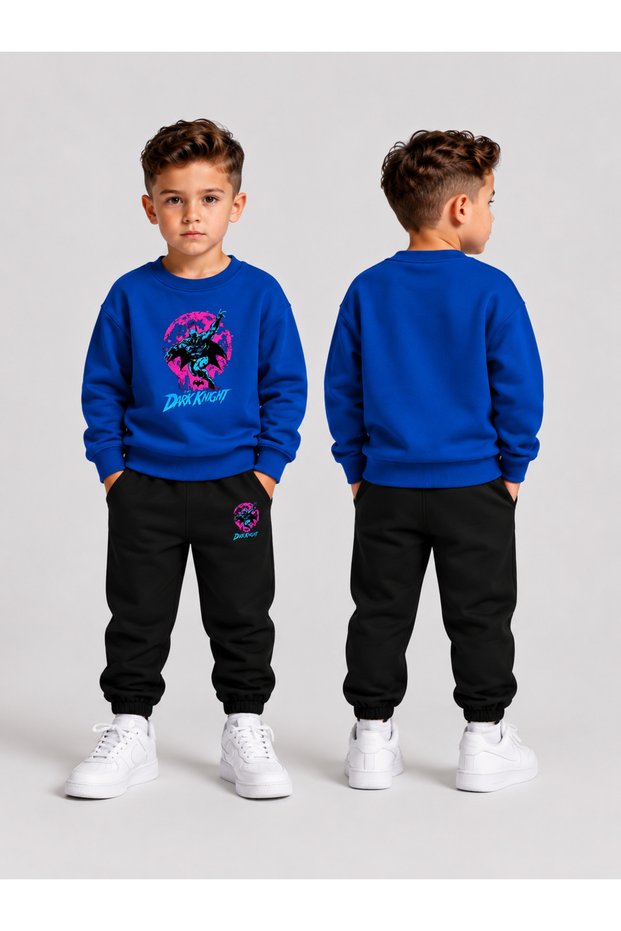 Children's Printed Winter Sweatsuit Top and Bottom Set: 3-Ply Brushed Inside Crew Neck Sweatshirt and Cotton Pants Set