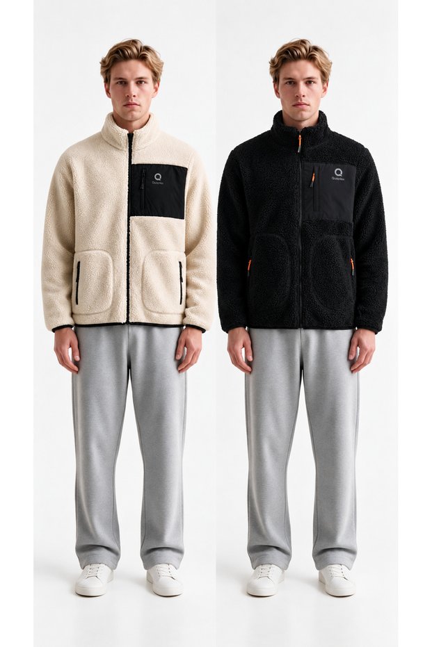 Men's Double-Zip Thick Fleece Jacket with Pocket Detail, One-Size-Fits-All