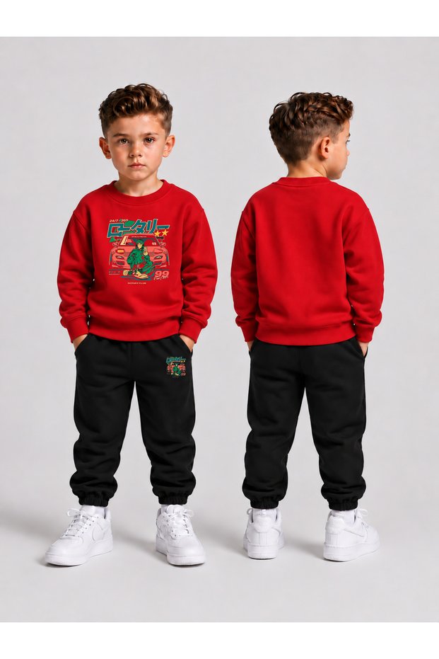 Children's Printed Winter Sweatsuit Top and Bottom Set: 3-Ply Brushed Inside Crew Neck Sweatshirt and Cotton Pants Set