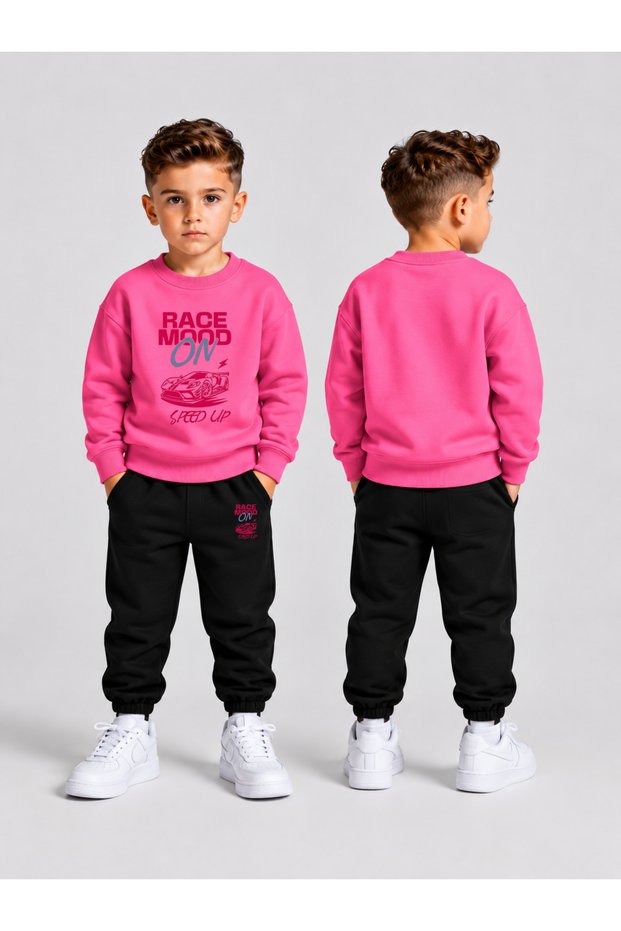 Children's Winter Printed 3-Ply Brushed Inside Crew Neck Sweatshirt and Cotton Top and Bottom Set