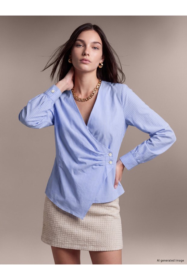 Quality Pieces from Çelebi Store Double Breasted Roba Collar Striped Gathered Blouse