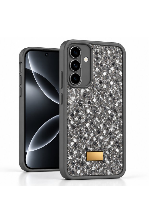 Diamora Diamond-Look Stone Case (Gray), Compatible with the Samsung Galaxy S25 FE, with Camera Protection and a Sparkling Design