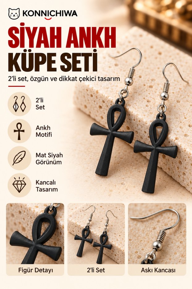 Black Ankh "Key of Life" Dangle Earring Set 🖤 BRING THE MYSTERY OF ANCIENT EGYPT TO YOUR STYLE!