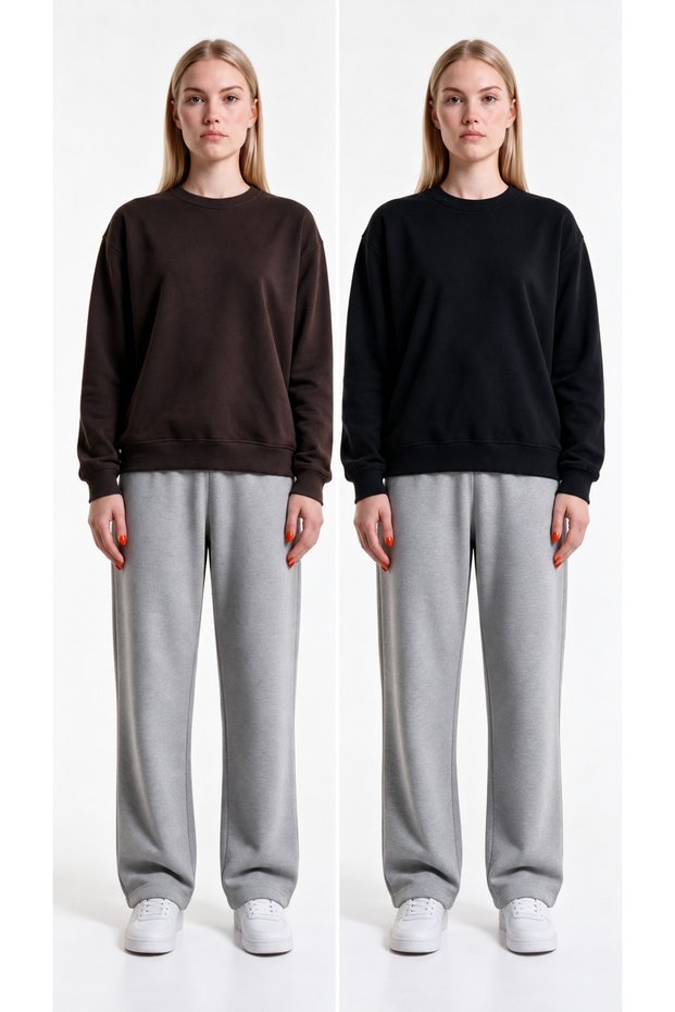 2-Pack Brioche Knit Crew-Neck Sweatshirt, Relaxed Fit