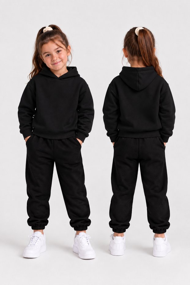 Girls' Sweatsuit Set—Unprinted, Hooded Sweatshirt with No Print, Top and Bottom Set—Casual, Comfortable Winter Set