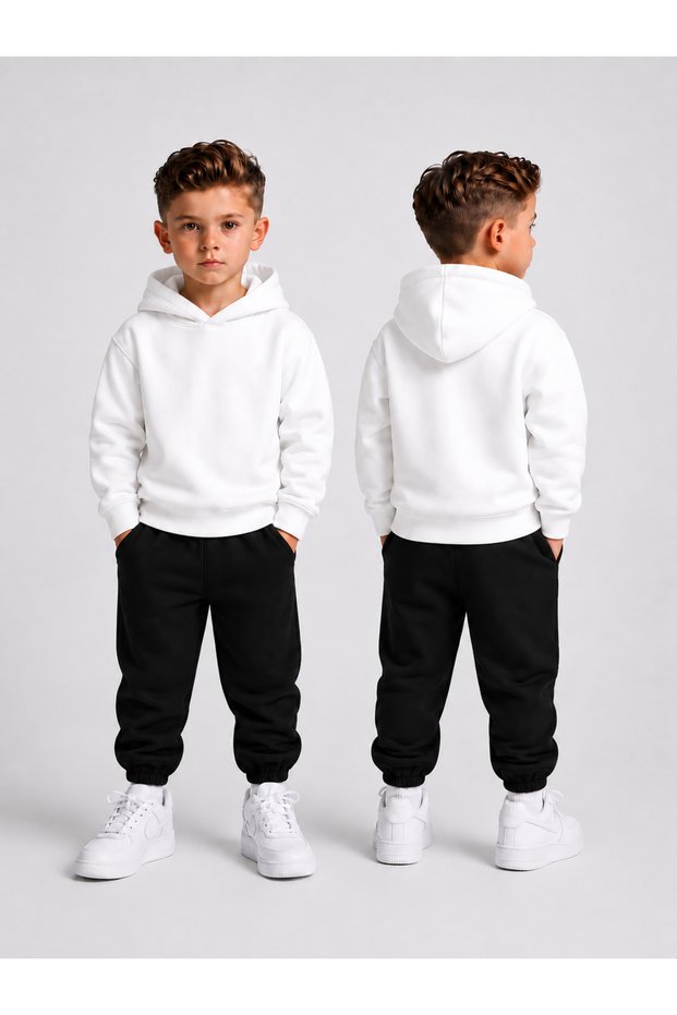 Boys' Sweatsuit Set—Unprinted, Hooded Sweatshirt with No Print, Top and Bottom Set, Casual and Comfortable Winter Set