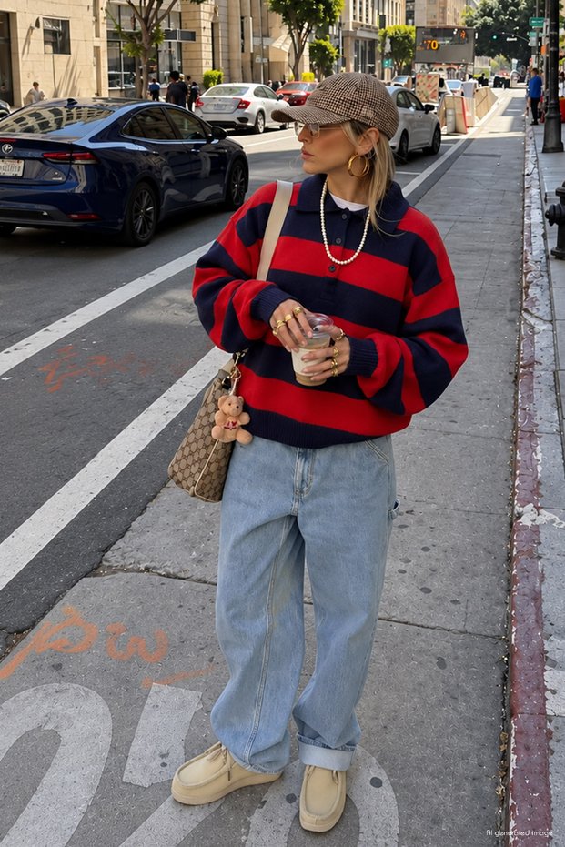 Navy Blue Striped Soft-Textured Sweater