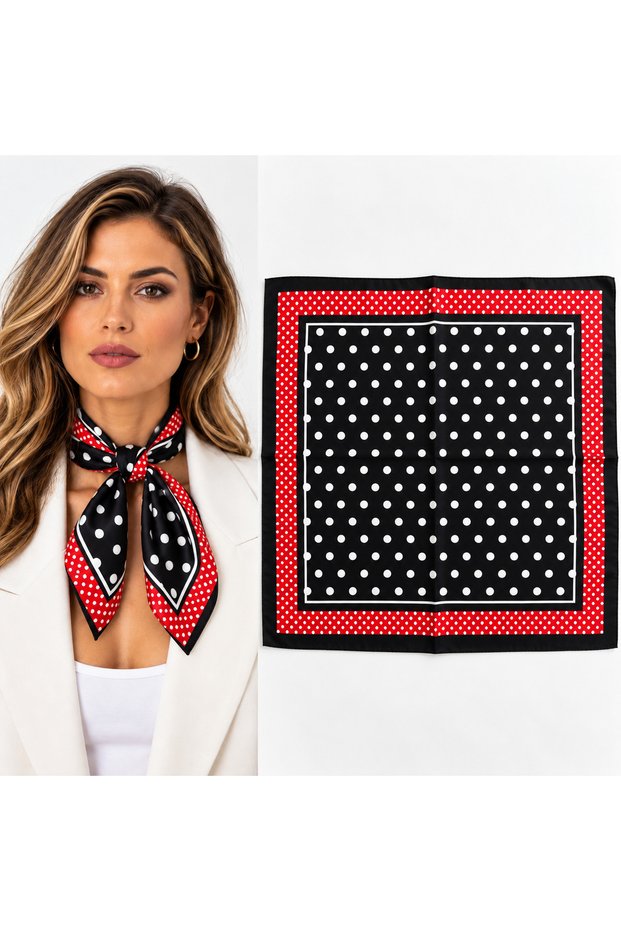 Red and Black Polka Dot Scarf / Bandana 50x50