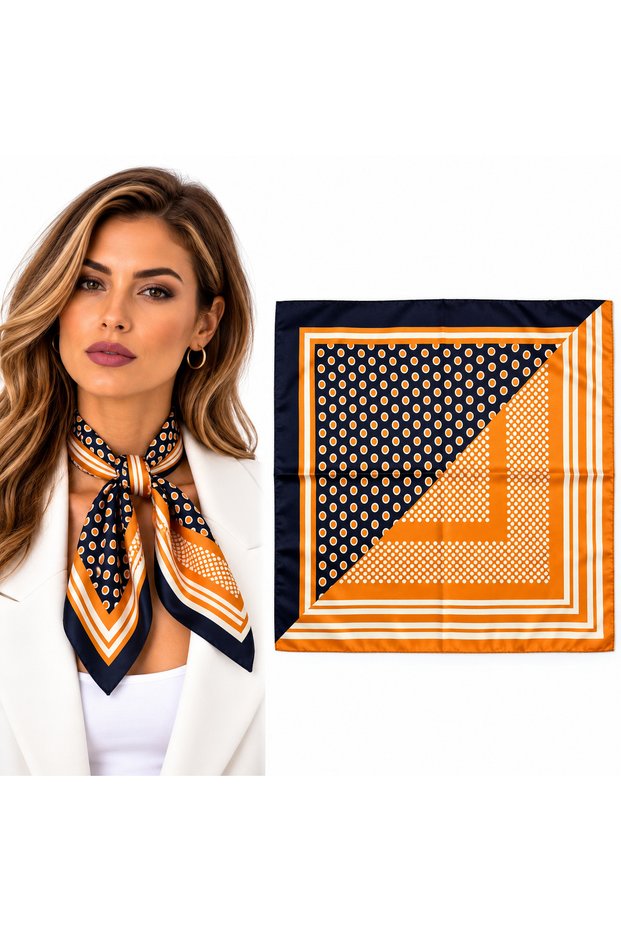 Yellow and Navy Polka Dot Scarf / Bandana 50x50