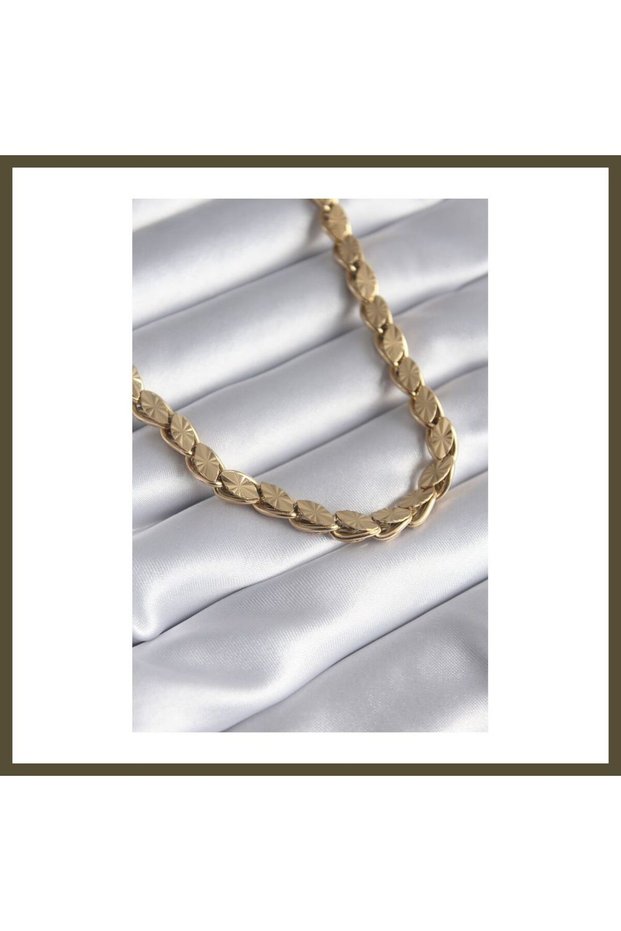 316L Stainless Steel Gold-Colored Laser Cut Bar Chain-Style Women's Necklace BX