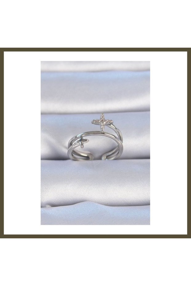 Silver-Plated Rice-Style Women's Ring with Zircon Stones, Star Design, BX