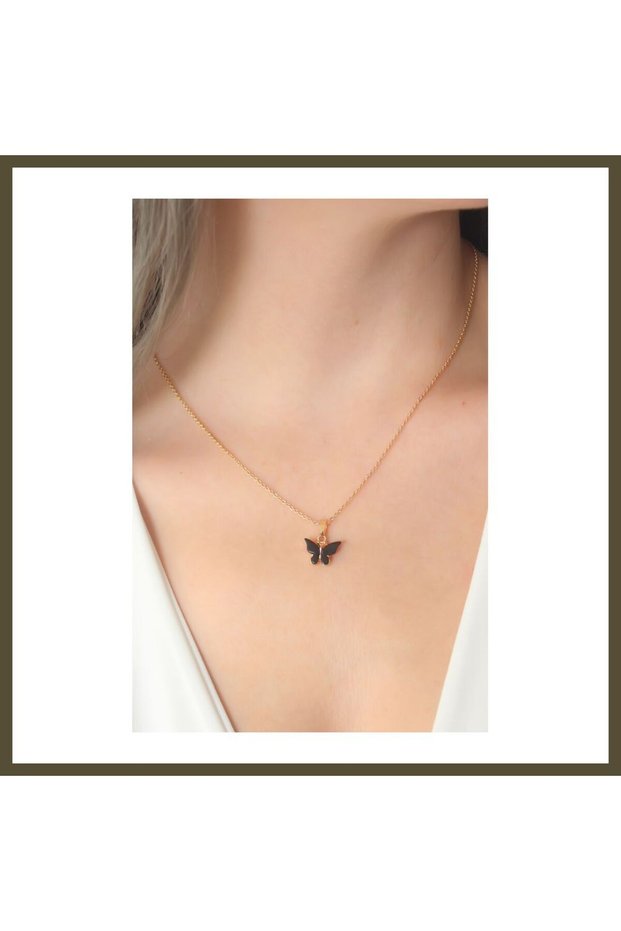 Gold and Black Butterfly-Shaped Women's Necklace BX