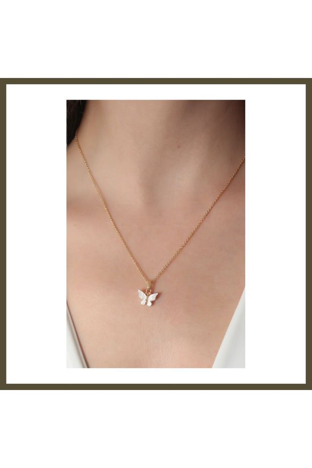 Gold and White Butterfly-Shaped Women's Necklace BX
