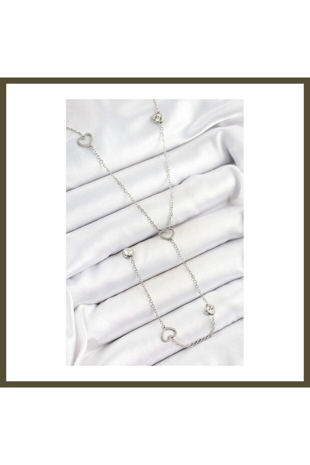 316L Stainless Steel Y-Shaped Necklace with Zircon Accents for Women, Silver Color, BX
