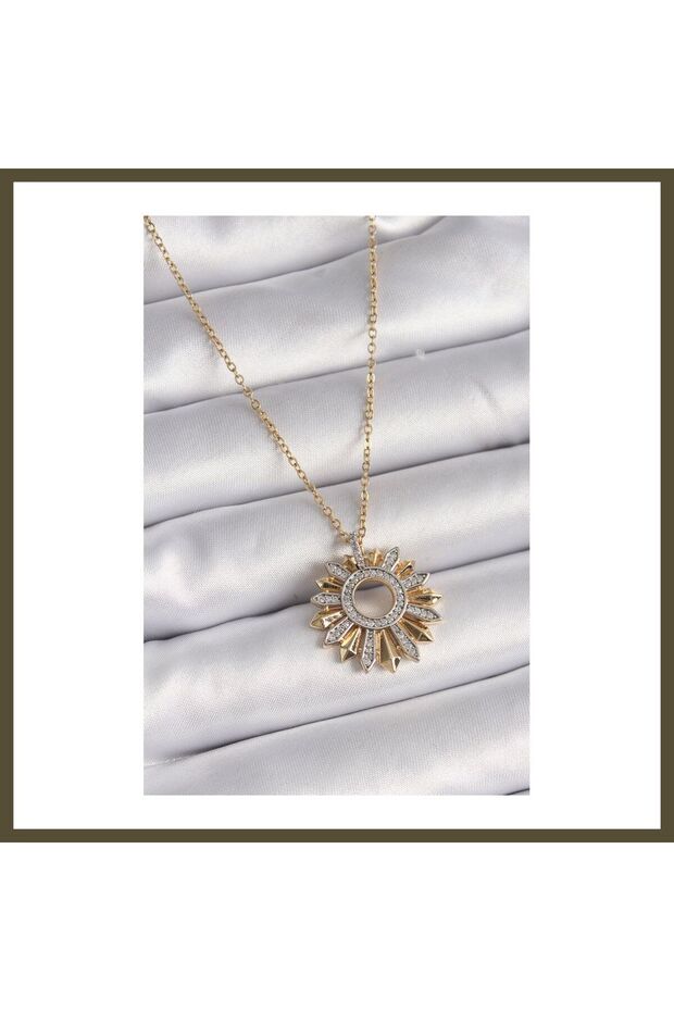 316L Steel Gold-Colored Chain with Zircon Stones, Mixed-Color Sun-Style Women's Necklace BX