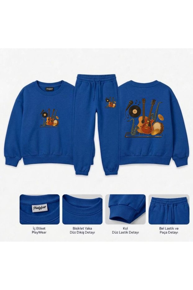 Matching Sweatshirts with Musical Instrument Prints for Girls, Boys, and Kids—Crew Neck