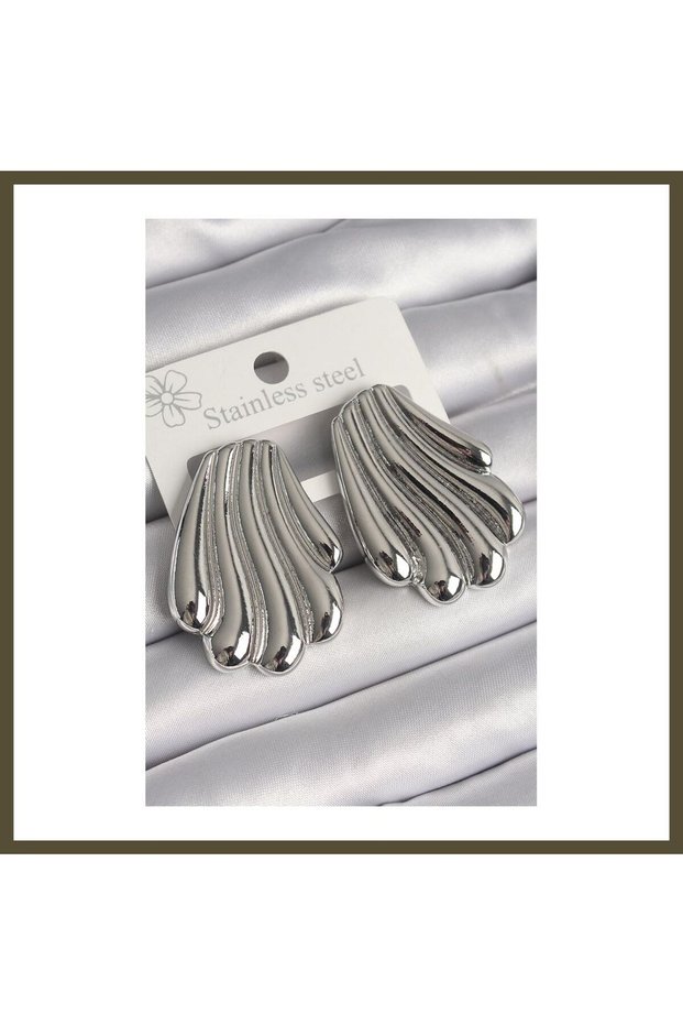 Silver-Plated Rice-Shaped Oyster-Design Modal Women's Earrings BX