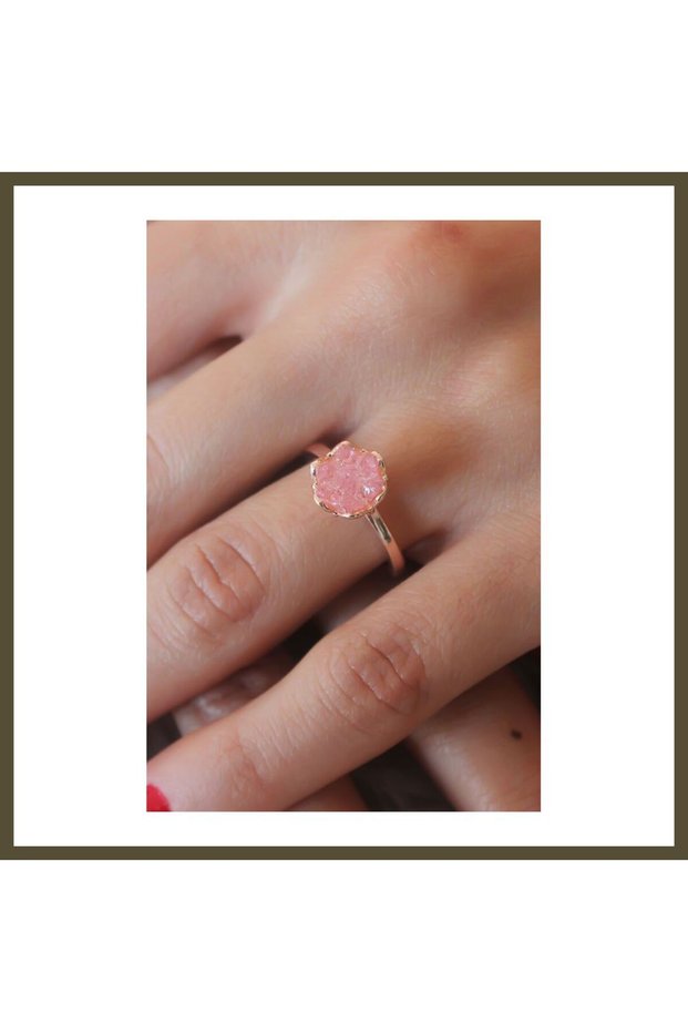 Pink Lotus Flower Design Gold-Colored Women's Ring BX