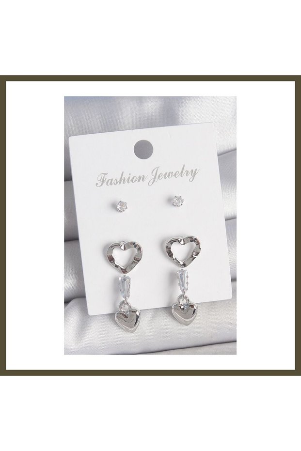 Silver-Toned Rice-Shaped Zircon Stone Embellished Dangle Earrings, Set of 2 Pairs, Women's Earring Set BX