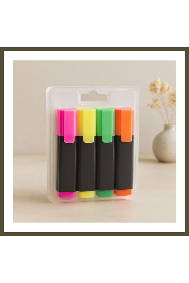 Highlighter Pen 4-Pack (Orange, Green, Yellow, Pink) BX