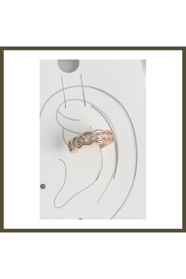 Gold-Toned Rice-Shaped Women's Cartilage Earrings with Zircon Stones BX