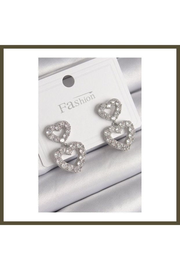 Silver-Toned Rice-Shaped Dangle Earrings with Zircon Stones for Women BX