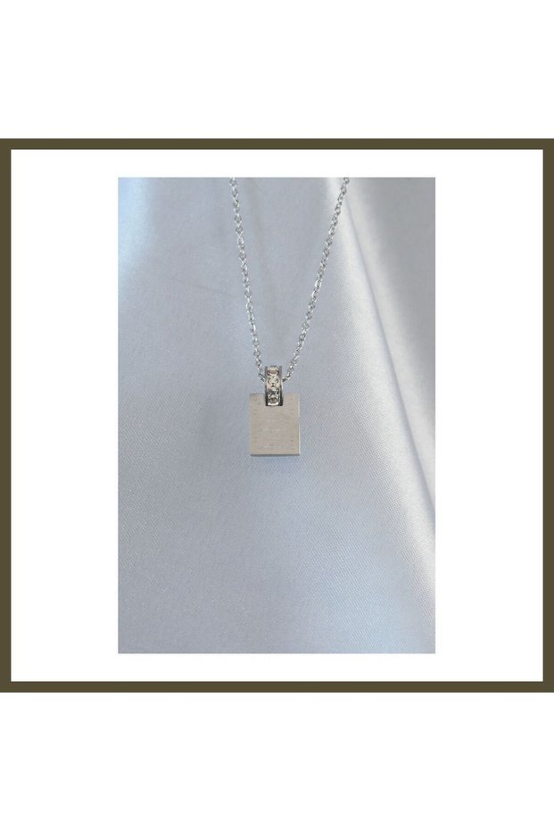 316L Stainless Steel Chain, Silver-Colored, Zircon-Set "Love Letter" Necklace BX