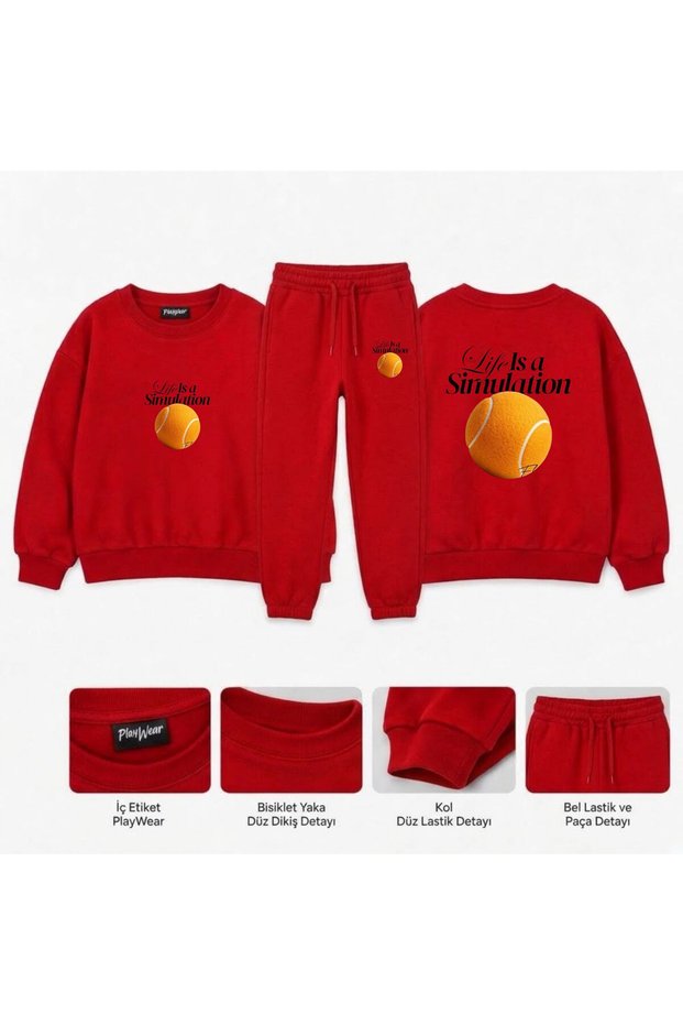Team Sweatshirt - Tennis Simulation, Printed, for Girls, Boys, and Kids, crew neck