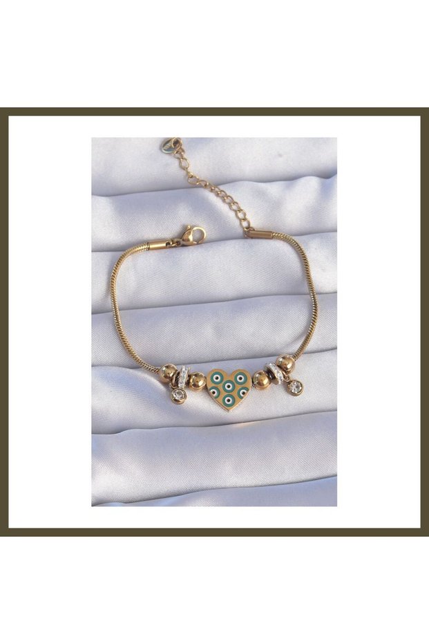 316L Stainless Steel Gold-Colored Bracelet with Zircon Stones and Evil Eye Design BX