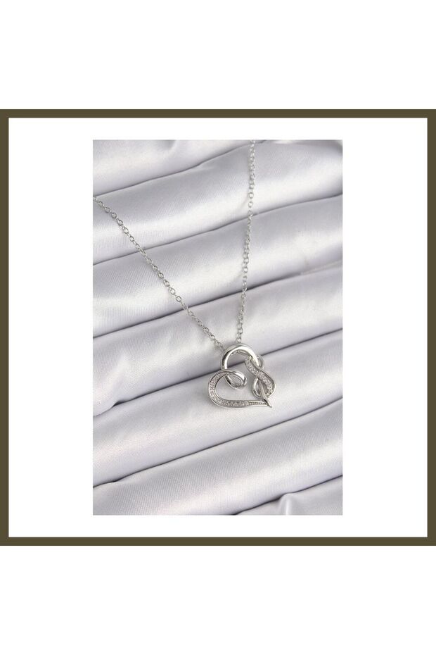 316L Stainless Steel Silver-Colored Chain with Zircon Stone Embellishments, Infinity Design Women's Necklace BX
