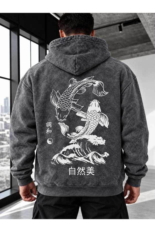 BATIK VINTAGE-STYLE JAPANESE KOI SPECIAL DESIGN SWEATSHIRT HOODIE UNISEX