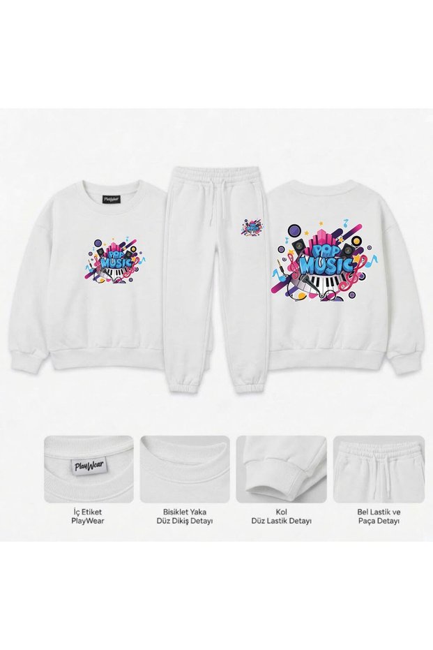 Team Sweatshirt - Pop Music - v1 Printed for Girls, Boys, and Kids - Crew Neck with Men’s Collar