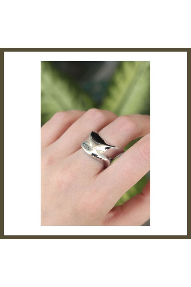 Silver-Plated Rice-Patterned Adjustable Thick Band Ring BX