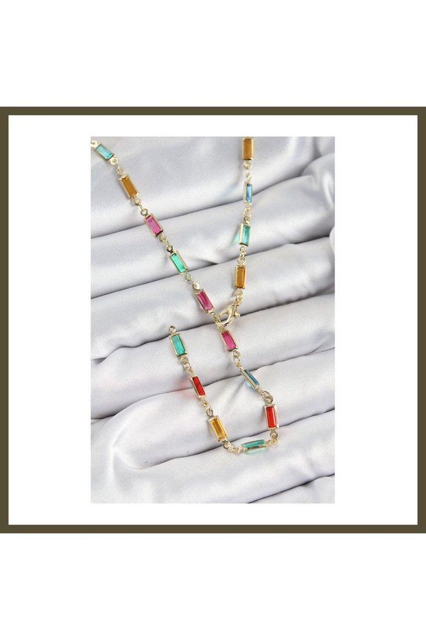 Rice-Colored Zircon Stone Rectangular-Style Gold-Colored Women's Y-Necklace BX