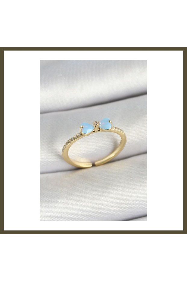 Gold-Colored Adjustable Women's Ring with Rice-Shaped Bow Detail and Zircon Stones BX