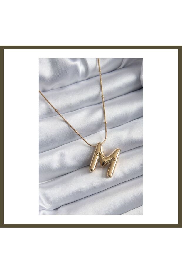 316L Stainless Steel Gold-Colored Bubble "M" Letter Women's Necklace BX