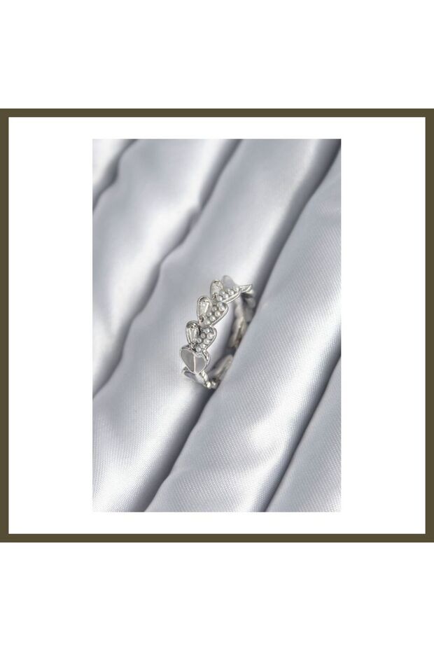 Silver-Toned Modal Rice-Patterned Women's Ring with Pearl Accents BX
