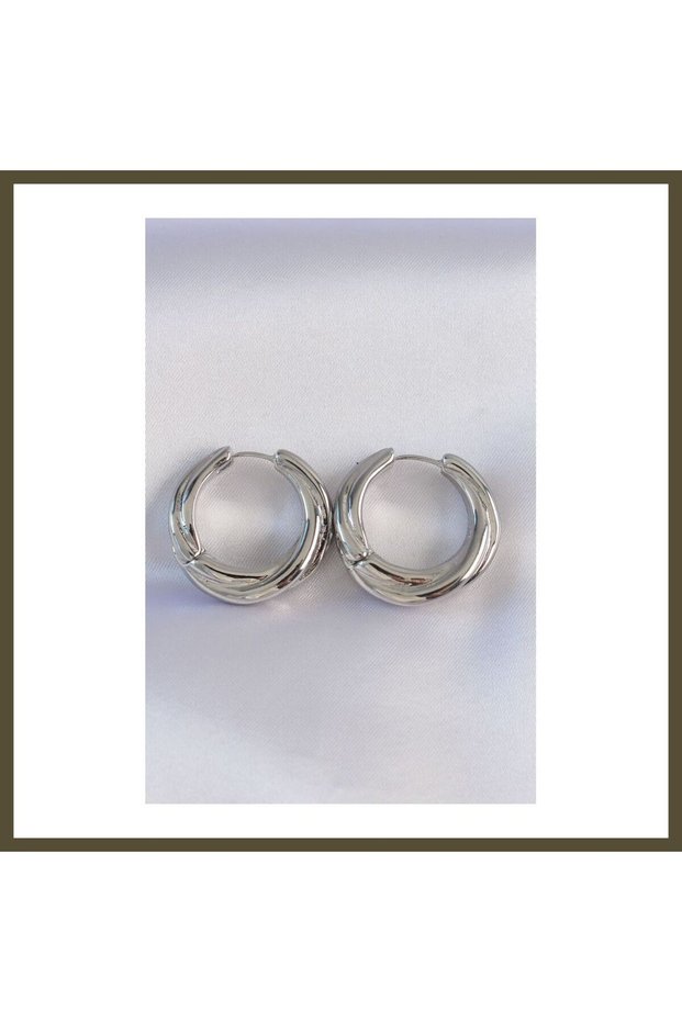 Rice-Shaped Silver-Toned Asymmetrical Curved Earrings BX