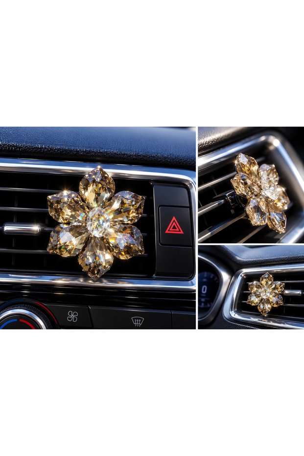 Crystal Car Air Vent Decoration with Clip—Stone, Special Design, Black Rose