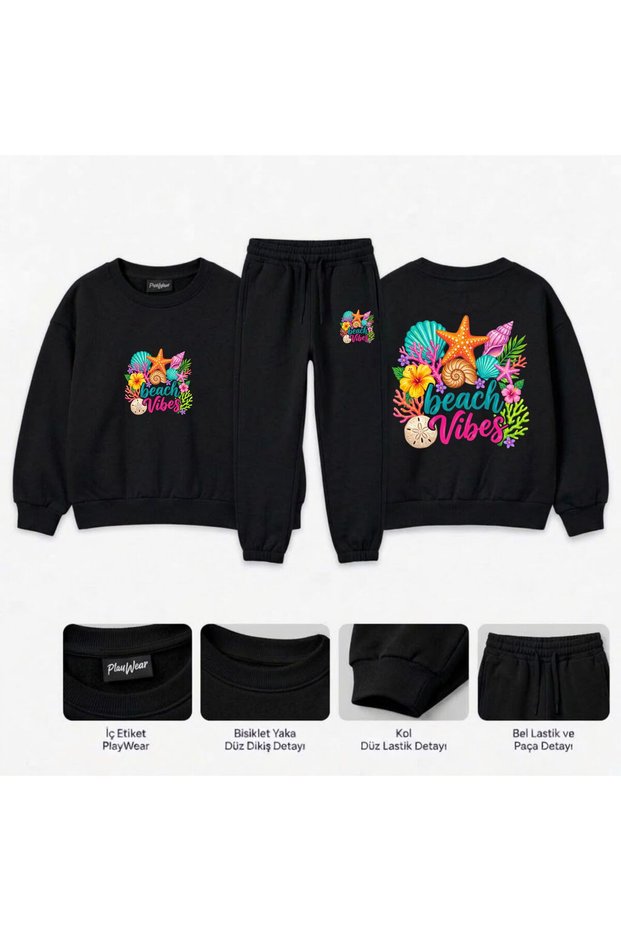 Team Sweatshirt with Beach Vibes Print for Girls, Boys, and Kids—Crew Neck